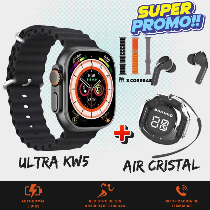 Smartwatch Ultra Pro (KW5) + AUDIFONOS AIR CRISTAL